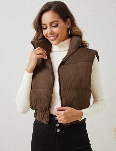 Gihuo Women's Cropped Puffer Vest Corduroy Winter Quilted Sleeveless Jackets Lightweight Stand Collar Padded Gilet4