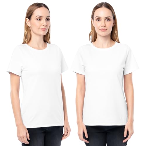 Fruit of The Loom Women's Short Sleeve Crew Neck T-Shirt, 2 Pack, White/White, Large