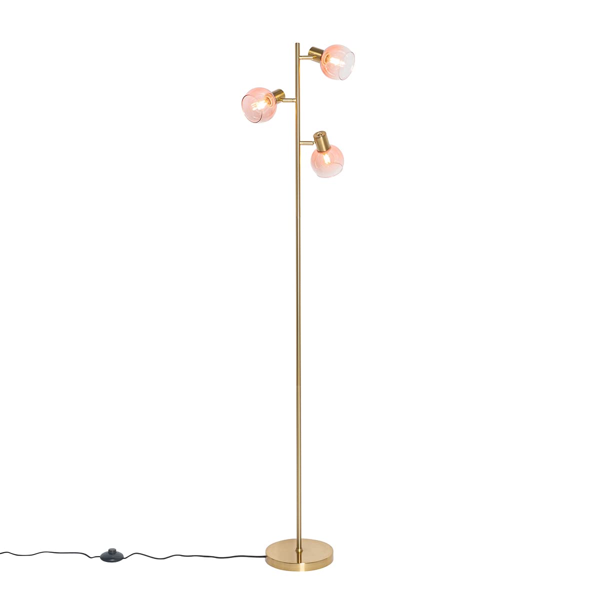 QAZQA - Art Deco Floor lamp Gold with Pink Glass 3 Lights - Vidro- - Art Deco - Suitable for LED E14 | 3 Light - Steel Floor lamp - Suitable for Living Room I Bedroom I