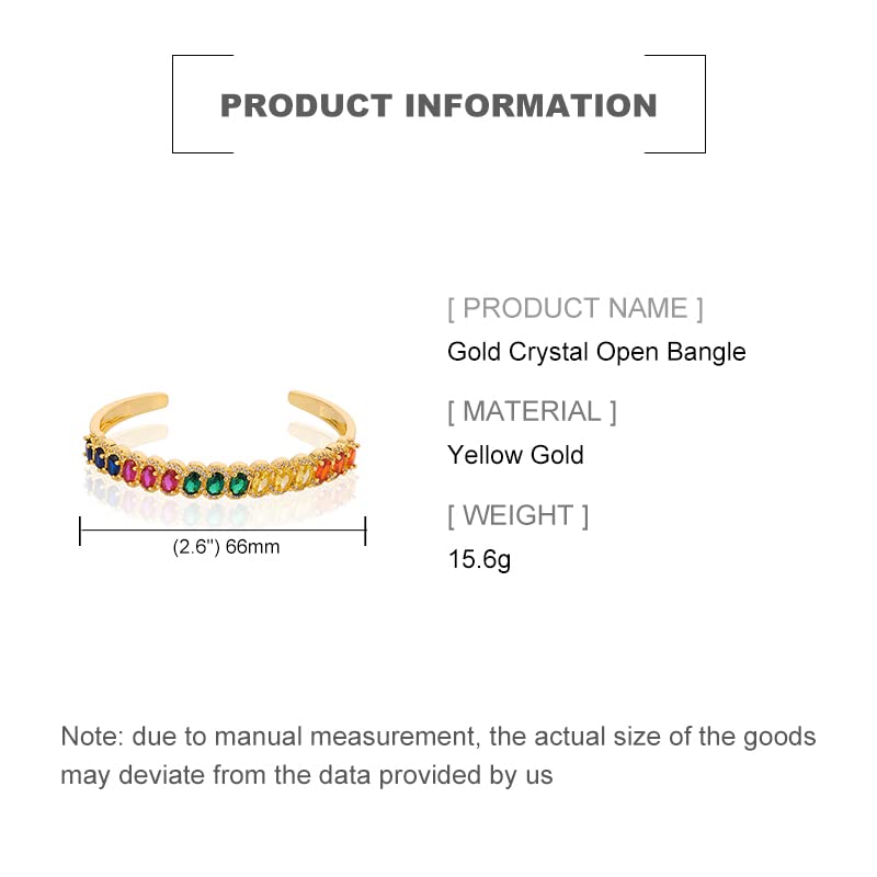 Dainty 14K Yellow Gold & Crystal Open Cuff Bangle for Women, Pave Setting with Natural Oval Crystal, Elegant Open Bangle Bracelet, Stylish Christmas Jewelry Gift, Classic Dress Accessory2