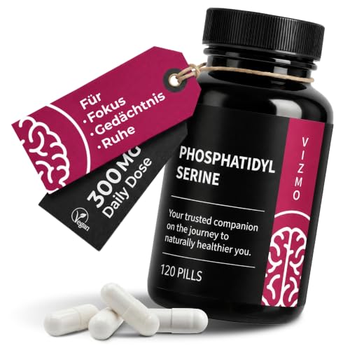 VIZMO Phosphatidylserin 300mg Tagesdosis 120 Hochdosierte Vegane Kapseln Laborgeprüft Non-GMO Glutenfrei Phosphatidylserin-Nahrungsergänzungsmittel aus Sojalecithin 2-Monats-Vorrat