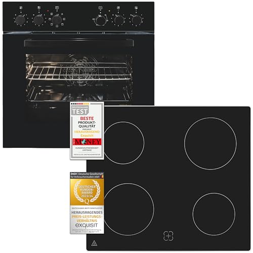 Exquisit Juego de cocina empotrable EHE256-U-020 negro | 59 l de capacidad de cocción | 5 programas de horno | Clase energética A | Placa de cocción con marco