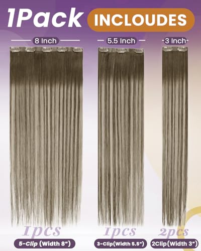 Image of LaaVoo Seamless Clip in Hair Extensions Real Human Hair Ombre PU Weft Human Hair Clip in Extensions Balayage Chestnut Brown Mix Platinum Blonde Seamless Hair Extensions Clip ins 18 Inch 4PCS 95g
