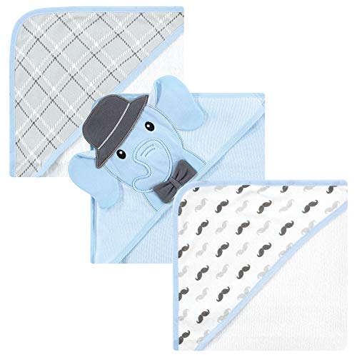 Image of Hudson Baby Unisex Baby Cotton Rich Hooded Towels, Blue Charcoal Elephant, One Size