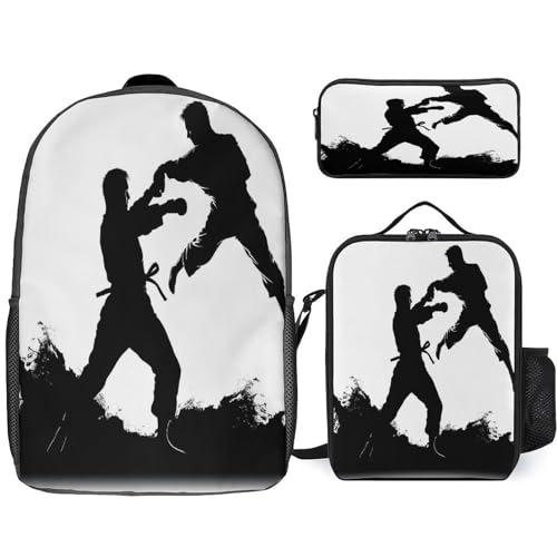 Kickboxing 3pcs Lightweight Travel Backpack Printed Backpack With Lunch Pack Storage Box Case