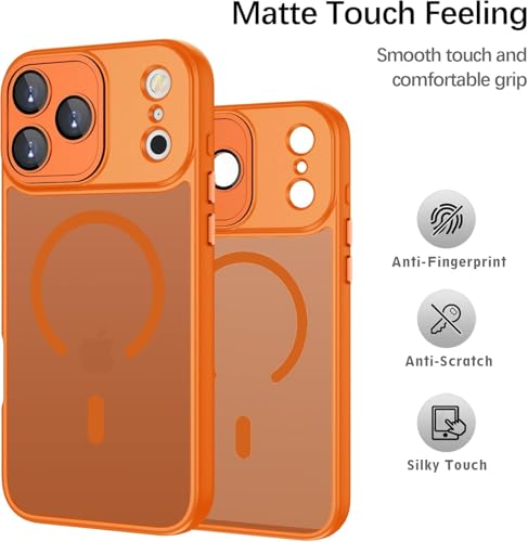 Image of Elzzi Magnetic for iPhone 17 Pro Max Case (Compatible with MagSafe) Slim Translucent Matte Shockproof with Anti-Fingerprint Phone Case, Cosmic Orange