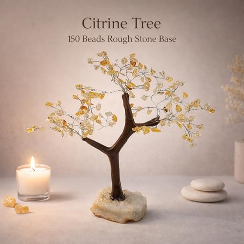 Image of Remedywala Charged Energized Citrine Crystal Tree Cluster Stone Base for Reiki Healing, Citrine Stone Tree Showpiece for Good Luck Home Decor, Citrine Stones Crystal Tree 150 Beads