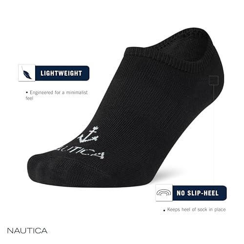 Image of Nautica Womens No Show Liner Socks Soft Stretch Non-Slip Heel Grip, 6 Pack | Soft Stretch Performance Fabric, Silicone Non-Slip Heel Grip, Breathable Construction, Invisible Low Cut, Shoe Size 4-10