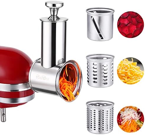 Stainless Steel Slicer Shredder Attachment for KitchenAid Stand Mixer, Large-Capacity Vegetable Slicer & Cheese Grater with 3 Stainless Steel Blades, Dishwasher Safe Food Processor Accessory by Rafbar - Thumbnail 4