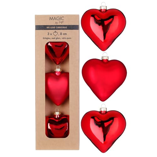 Christbaumschmuck Herzen Glas 8cm 3er Set - matt & glänzend -...