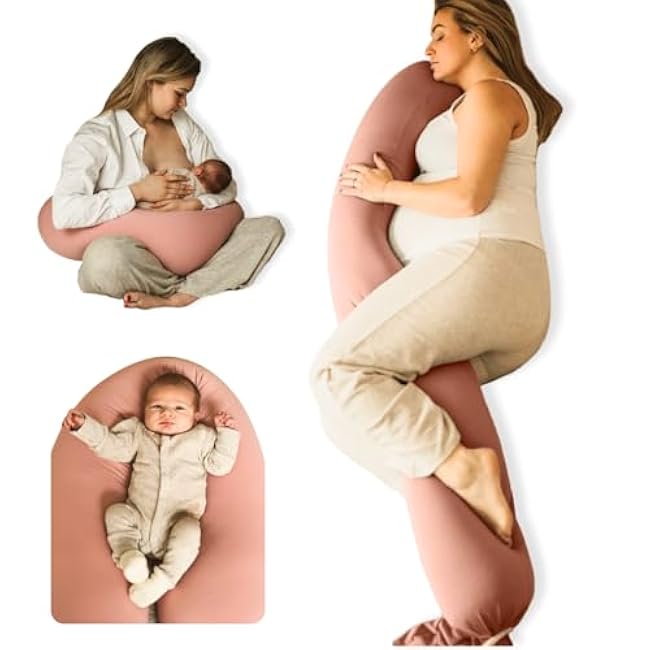 Cuddobaby Pregnancy Pillow 5-in-1 ¡¾Cooling Cover, Adjustable Firmness¡¿ Patented Lock Design, Turn into O-Shape Nursing Pillow, 5-Point Full Body Support, Maternity Pillow with Travel Bag - Pink