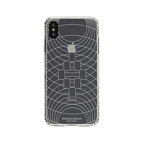 MARCELO BURLON COUNTY OF MILAN cover/custodia compatibile con iPhone X/SE/XS - Custodia Burlon originale con vetro temprato 9H - Semi Flessibile - Trasparente e antiurto - Protezione frontale rialzata