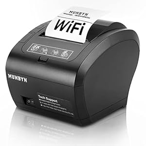 MUNBYN WiFi Thermal Receipt Printer with USB/LAN/RS232 Port, 80mm POS Printer Works with Square Windows Mac Chromebook Linux Cash Drawer, High-Speed Auto-Cutter Wall Mount, ESC/POS (P047-WiFi)