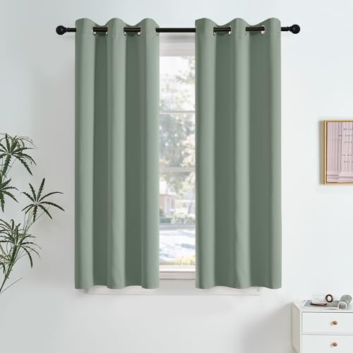 NICETOWN Sage Green Room Darkening Curtains 63 Inches Long 2 Panels for Living Room, Bedroom, Nursery Summer Thermal Insulated Blackout Drapes Grommet Noise Reducing Window Treatment, W40