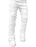 Mens Stacked Jeans Skinny Ripped Denim Pants Y2k Patchwork Slim Fit Boyfriend Jeans Harajuku Hip Hop Trouser Streetwear White
