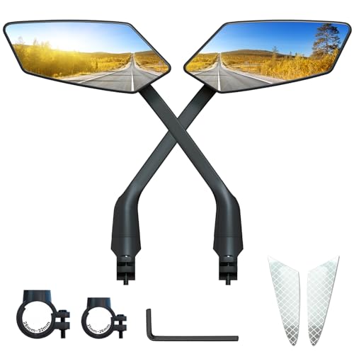Espejo Retrovisor de Bicicleta,Cristal de vidrio de ultra alta definición de gran angular convexo, Ajustable y Rotativo, Fácil de Instalar, Accesorio Para Bicicleta Eléctrica (Convexo Plata 1 par)