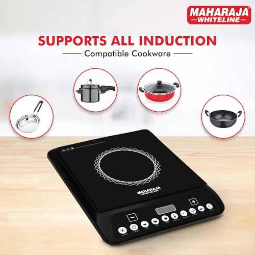 Image of Maharaja Whiteline Marvello 13DX 1300W Smart Induction Cooktop| 7 Preset Indian Menus | Automatic Voltage Regulator | Pan Sensor Technology | Safe, Fast & Energy Efficient | Easy Clean Surface, Black