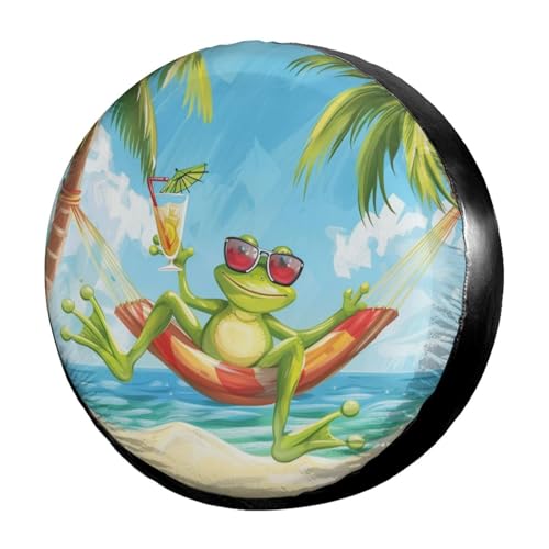 Image of Delerain Spare Tire Cover Cute Frog Wearing Sunglasses Wheel Covers Waterproof Dust-Proof UV Sun Universal Fit for Trailer RV SUV Truck and Many Vehicle (17 Inch for Diameter 31 inch-33 inch)