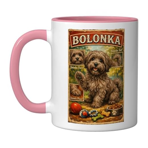 Cute Funny Bolonka Dog Paw Dog Food Toy Ceramic Mug, Pink/White