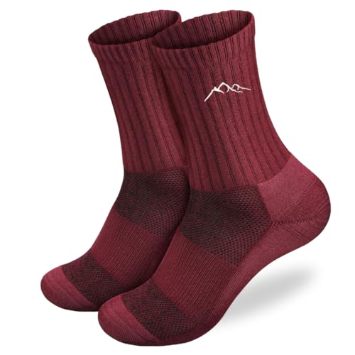 Merino Wandersocken | Atmungsaktive Merino-Socken für Damen & Herren | Gepolsterte Ferse schnelltrocknend & bequem | Sport & Alltag (DE/NL/SE/PL Numerisch 40 45 Regular Regular Burgund)