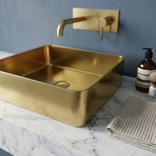 Image of Signora Basin 40x40 cm SS 304 Brushed Stainless Steel Counter Top Wash Basin for Bathroom | Luxury Finish Kitchen & Bathroom Sink | Get 2 Years Warrenty