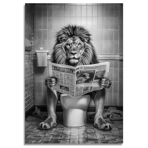 Lustige Löwen-Wandkunst, Löwe auf Toilette, groß, 28,9 x 35,6 cm,...