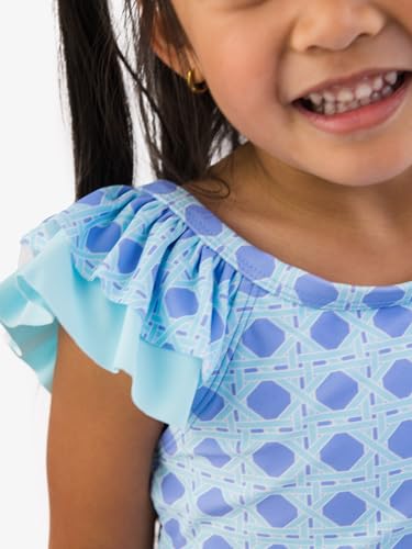 Image of RuffleButts Girls UPF50+ Sun Protection Ruffle V-Back One Piece Swimsuit