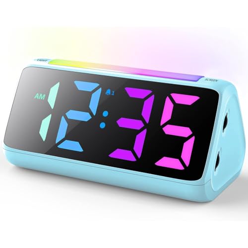 Sveglia digitale, sveglia digitale per bambini con luce, display LED colorato, dimmer di luminosità 0-100%, 2 allarmi,...