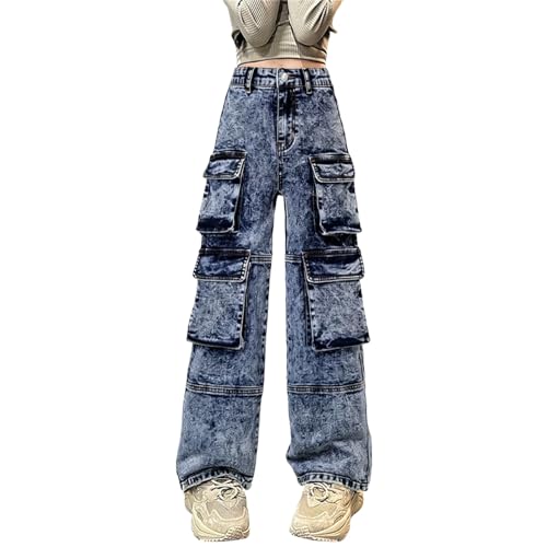 Cargo Pants for Girls Casual Baggy Wide Leg Elastic Waist Jogger Pants Kids Loose Fit Trousers Multi (BU1, 7-8 Years)