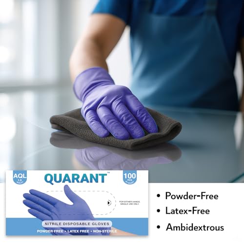 Image of QUARANT Nitrile Disposable Hand Gloves (Medium, Blue, Pack of 100) Powder Free, Food Grade, Latex Free, Ideal for Protection, Cleaning & Handling