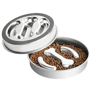 Vannon Stainless Steel Slow Feeder Dog Bowls Non-Slip Slow Feeding Dog Bowl Metal Dog Food Bowl That Slow Down Eating Anti-Choking Puzzle Dog Food Bowls for Small Medium Dogs, 4 Cups, Bone Shape