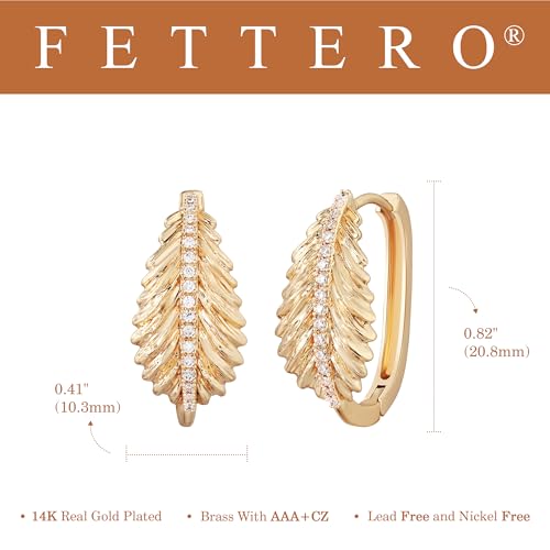 FETTERO Hoop Earrings for Women, 14K Gold Plated Lightweight Huggie Leaf Snake Bar Gold Hoops, Hypoallergenic Gold Earrings for Women Ear Piercing Jewelry