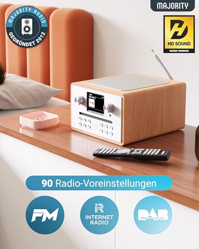 Internetradio mit CD Player & DAB Plus | Küchenradio mit Bluetooth & FM Radio | Digitalradio WLAN mit Spotify Connect, Podcasts | EQ, Farbdisplay, Inklusive Fernbedienung | MAJORITY Homerton (Eiche)