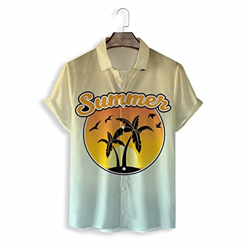 Chemise hawaïenne à imprimé tropical jaune dégradé et boutons classiques