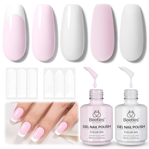 Beetles French Tip Gel Polish Set - Spring White Pink Gel Nail Po...
