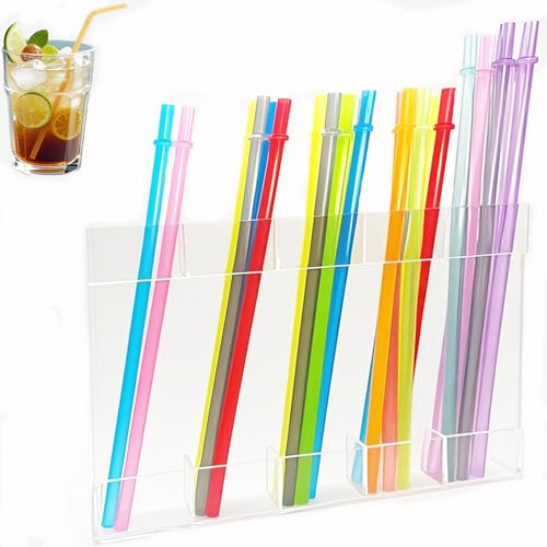 Acrylic Straw Holder for Cabinet, Reusable Straw Organizer with Double Sided Adhesive Tape Tumbler Organizer Accessories for Cupboard Drinking Straw Dispenser for Kitchen Counter (Transparent)