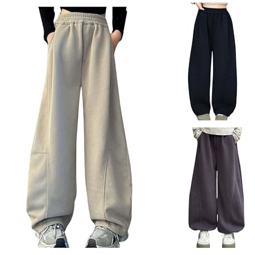 Fleece Lined Baggy Sweatpants for Teen Girls Oversized Wide Leg Loose Track Pants Elastic High Waist Casual Joggers
