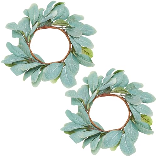 SOFPLATE 2 ghirlanda Artificiale Da 13 pollici Anelli per Candele Natalizie Piccole Foglie di Stoffa Verde Ghirlanda Artificiale per Feste Ghirlanda Verde Da Fattoria per Interni per Porte Pareti Fine