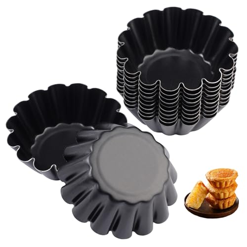Lot de 12 Petits Moules à Tartelettes,6.35 cm/2.5 in Moules à Tarte aux Oeufs,Réutilisables Moules à Tartelettes en Acier au Carbone,Antiadhésif Moule à...