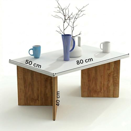 Image of FFO V-Shape Coffee Table for Living Room | Modern Center Table with Engineered Wood Top & Wooden Base | 80x50x40 cm | Stylish Tea Table for Home, Office & Lounge (White & Coach Wood Finish)