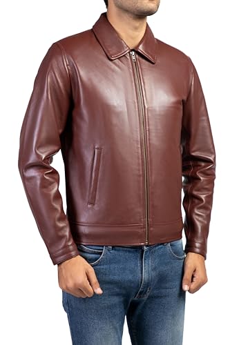 Image of Jild Polo Collar Premium Leather Jacket Men - Old School Classic Style Everyday Wear Real Lambskin Mens Leather Jacket