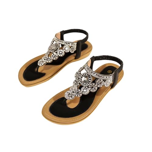 Sandales confortables à bout ouvert et légères avec cristaux colorés