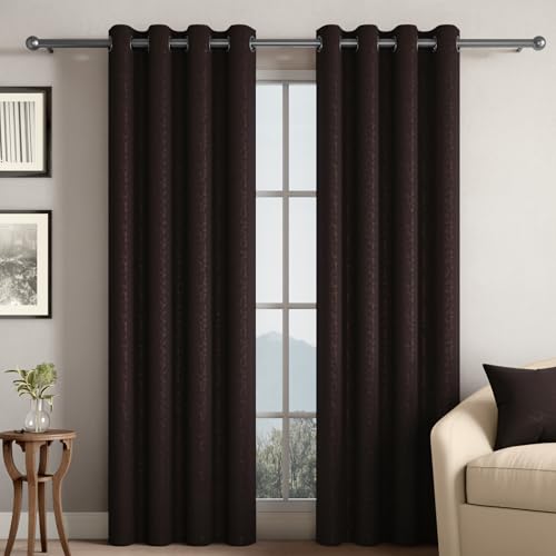 Image of Wakefit Jacquard Room Darkening Curtain | Light Blocking Upto 70% | (9 x 3.9 ft) | Door Curtain | Set of 2 | Reduces Noise | Machine Washable | Smash |Rings Brown