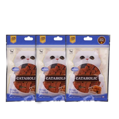 Image of Cataholic Chicken & Codfish Treats for Cats and Kittens, Nutritional, Easily Digestible and Healthy Snacks for Training and Rewards, 50 gm Each (Pack of 3)