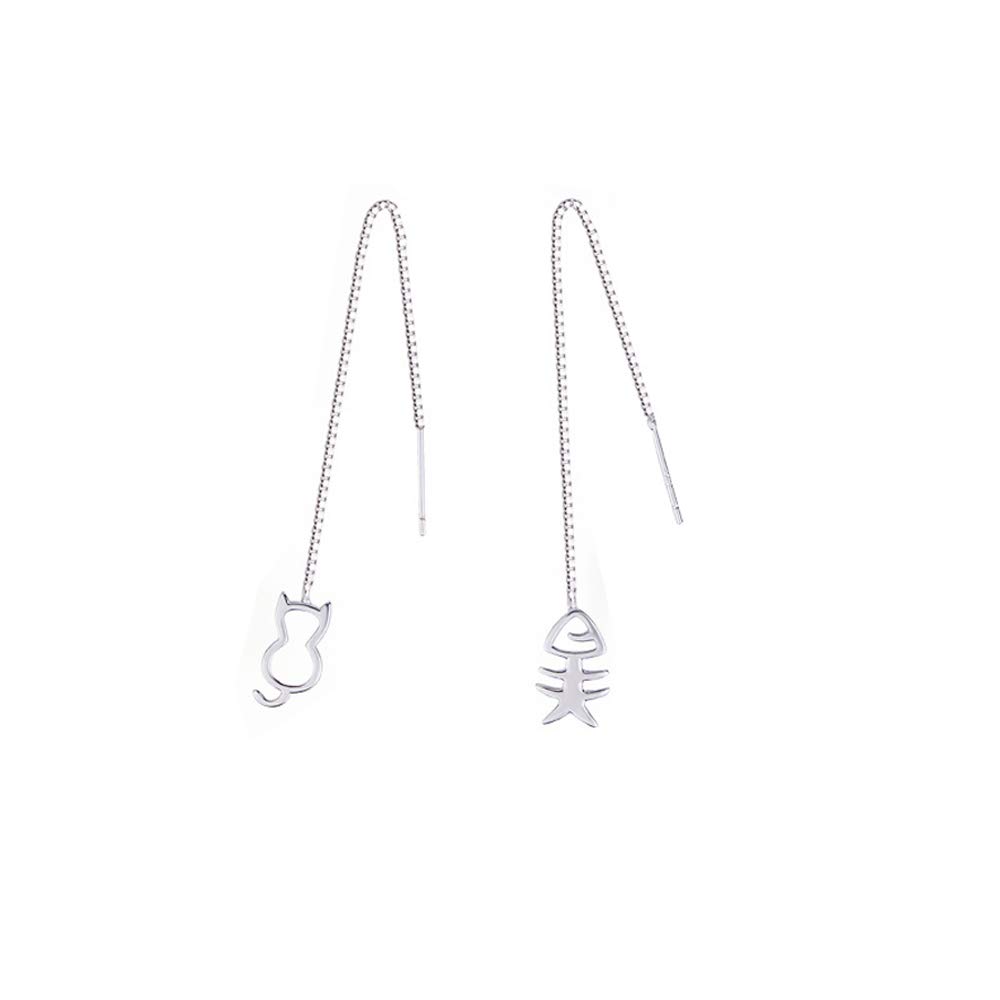 JOYAGIFT 925 Sterling Silver Cat Fish Charm Hanging Tassel Earrings Women Threader Earrings Ear Chain
