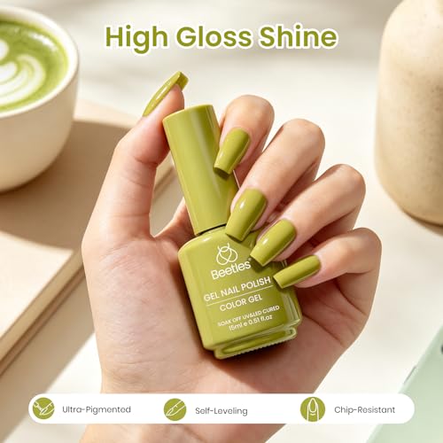 Image of Beetles Green Gel Polish - Pistachio Latte 15ML /0.51Fl Oz, Lime Green Gel Nail Polish, Color-Matched Bottle, Soak-Off UV LED, Long-Lasting Holiday & Fall Nails Art for DIY Beginners & Salon Pros