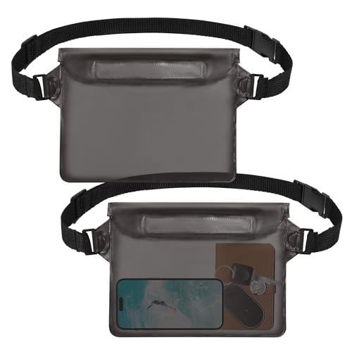 jealkip 2-Pack Waterproof Pouch with Adjustable Waist Strap, Waterproof Dry Bag, Keeps Cell Phones and Valuables Safe and Dry, Perfect for Kayaking, Beach, Camping and Swimming (Black)