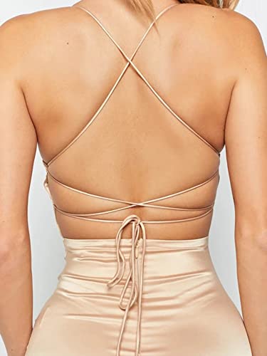 Just Quella Women's Strappy Backless Evening Party Maxi Dress with Slit3