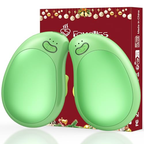FANDLISS Scaldamani Elettrici 2 Pezzi, Scaldamani Ricaricabile Tramite USB con Batterie da 4000 mAh*2, Tre Regolazioni Della Temperatura, Adatto Come Regalo di Natale Invernale All'aperto,Verde