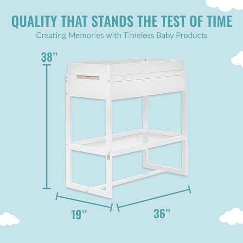 Image of Dream On Me Arlo Changing Table with Pad & Safety Strap - White | Solid New Zealand Pinewood, Non-Toxic Finish, Spacious Fixed Storage Shelf for Diapers, Water-Resistant 1 inch Pad